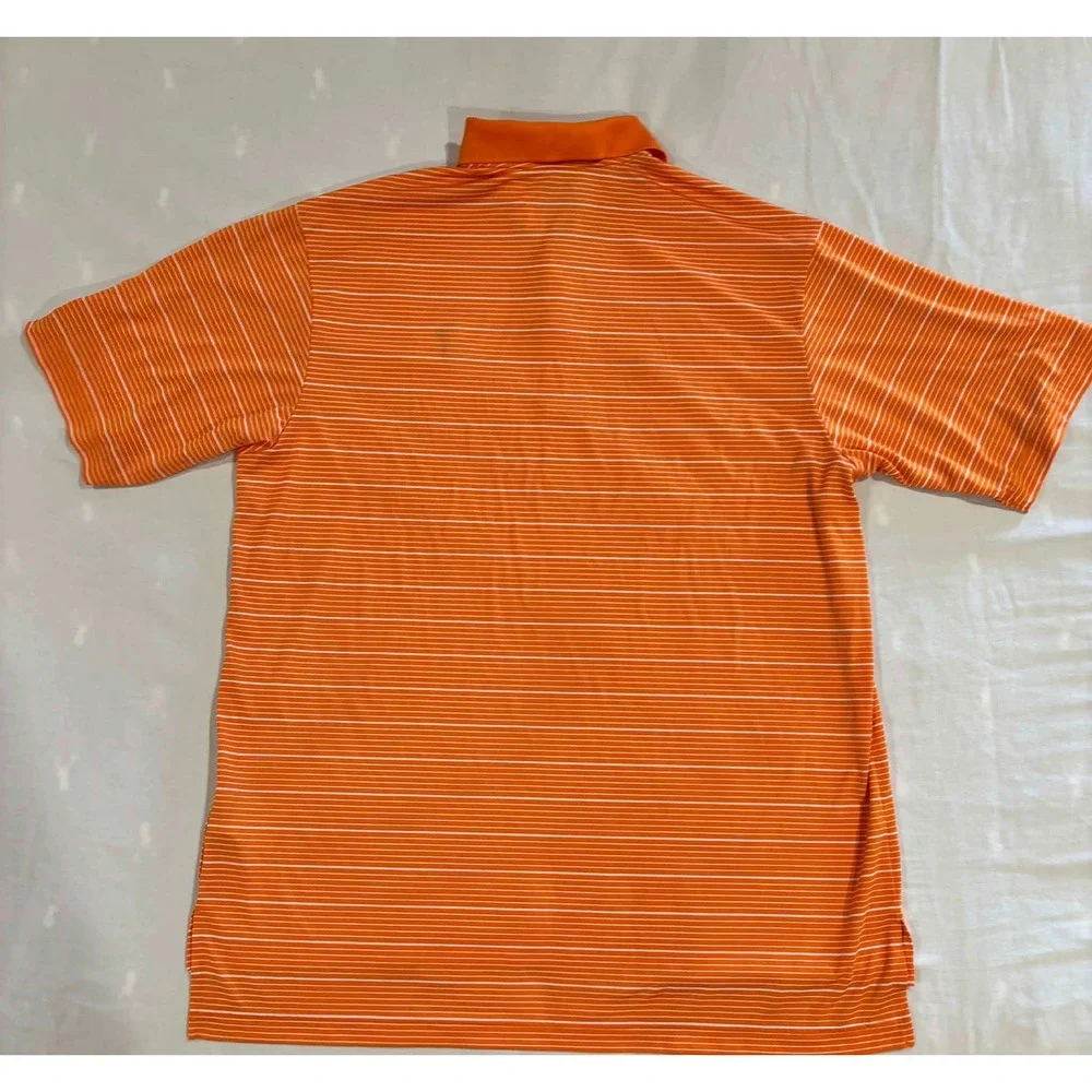 Adidas Golf Mens Climalite Polo Shirt Orange White Striped Dalton‎ Ranch Large